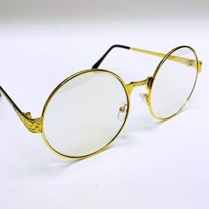 Round‎ Glasses Gold Frame Clear Lens Hipster Style Men's Fashion Hip Hop Trendy